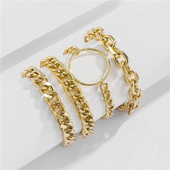 Chunky Gold Chain Bracelet Set for Women – Bold Statement Layered Bracelets - Picture 3 of 7